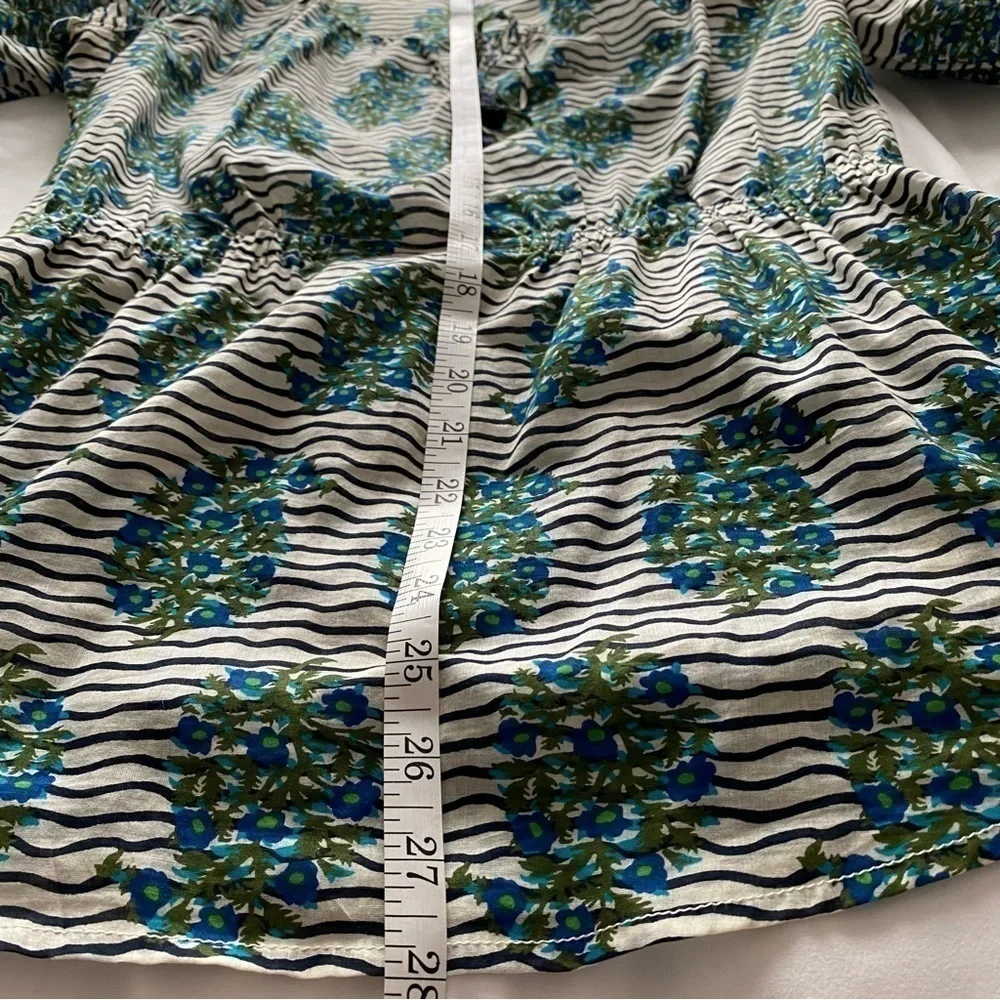 Tory Burch Top white Green Flora Cotton Scoop Neck Keyhole Tunic Elastic waist 6